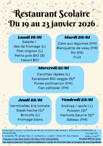 Lire la suite à propos de l’article Menu du 19 au 23 janvier 2026